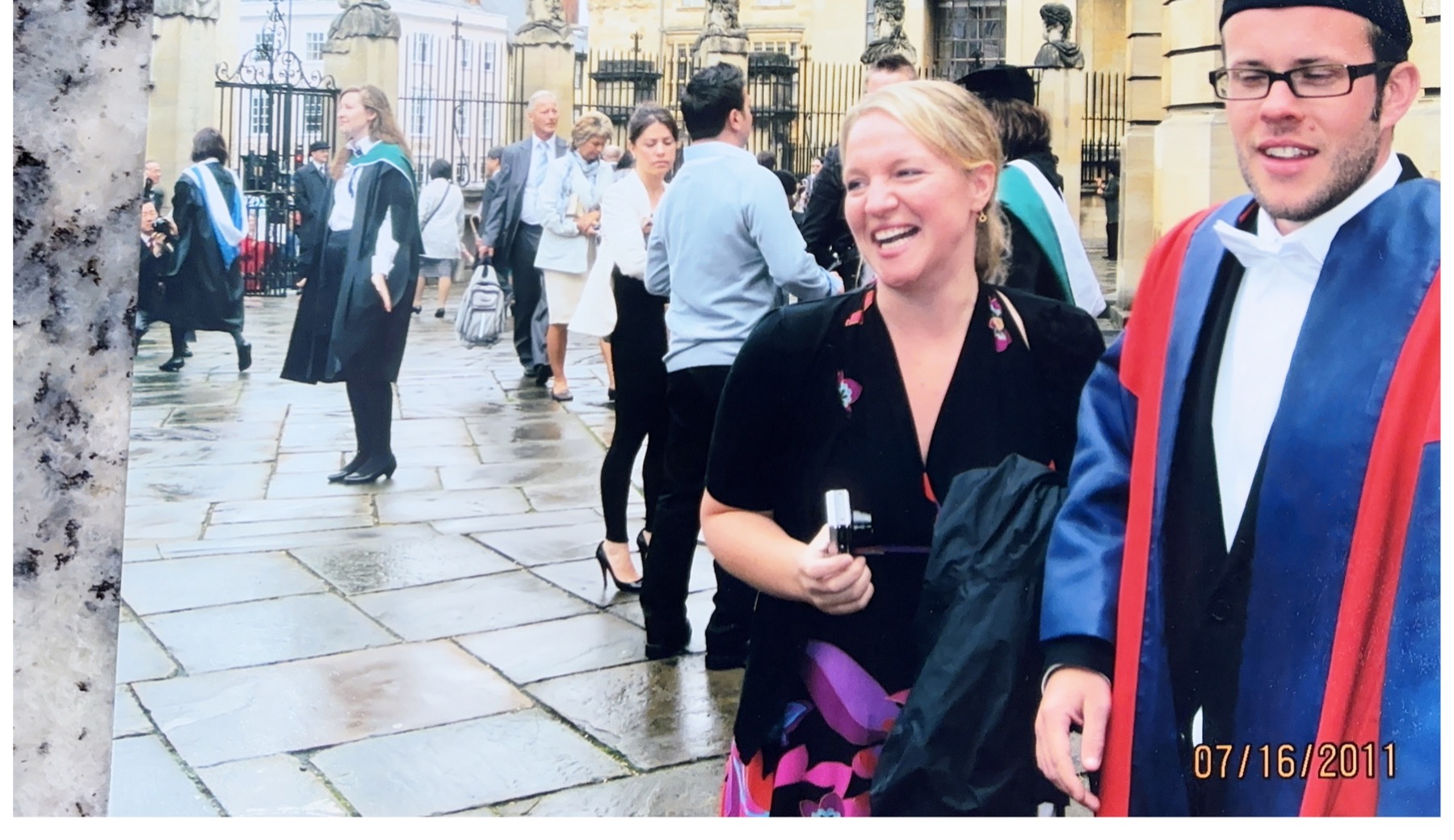 Stephen Andes in doctoral robes celebrating after his University of Oxford graduation