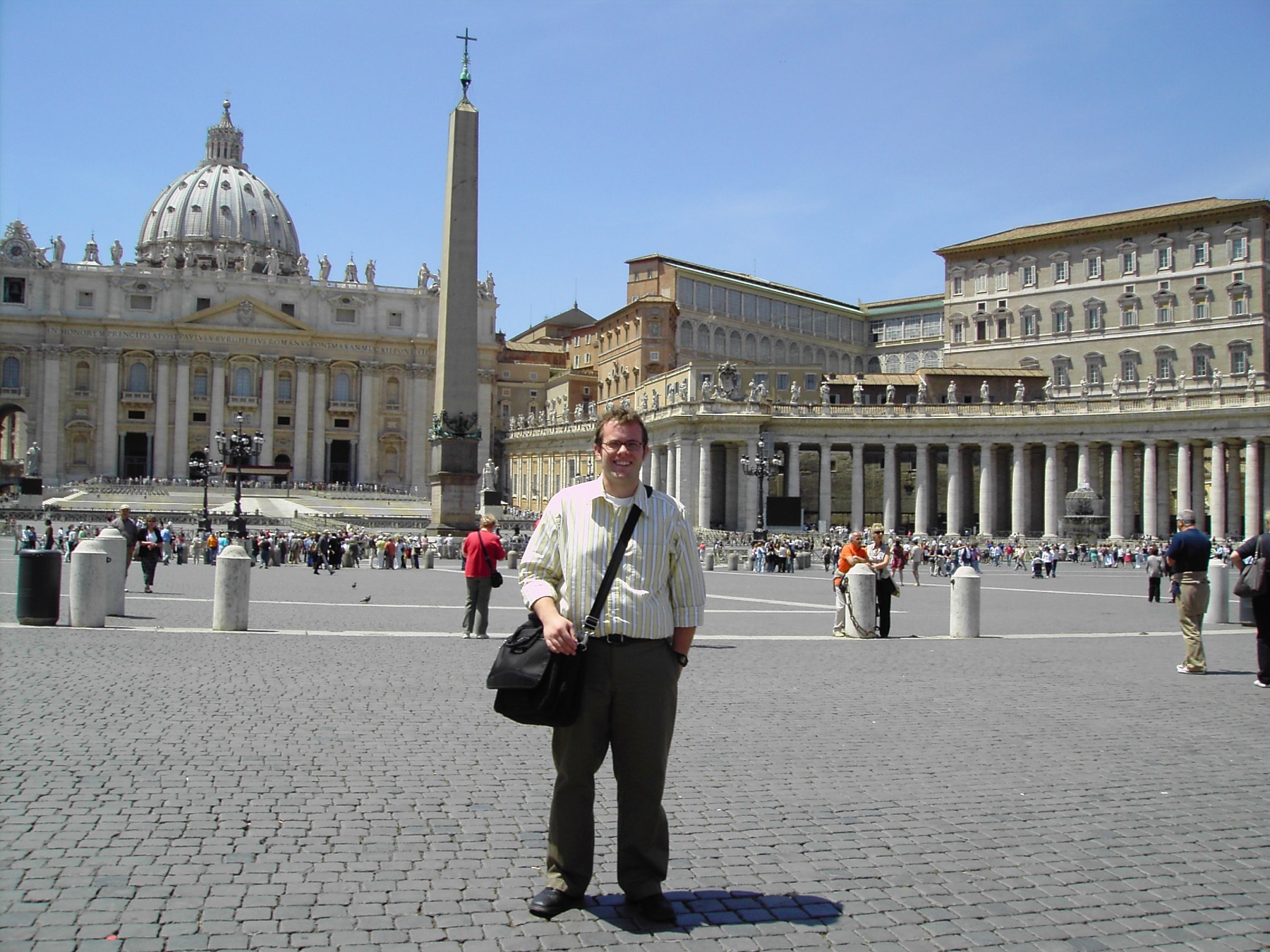 Stephen Andes in Saint Peter’s Square during his first research trip to Rome in 2005