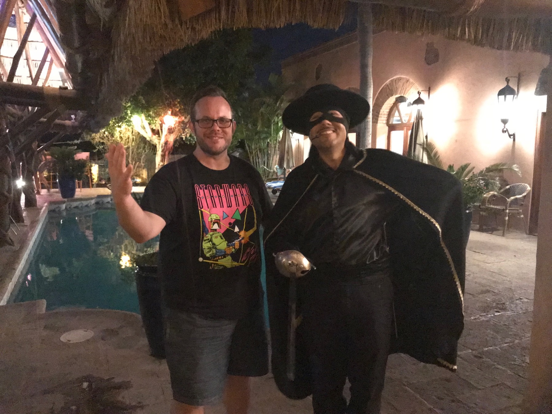 Stephen Andes with Zorro at the Posada del Hidalgo Hotel